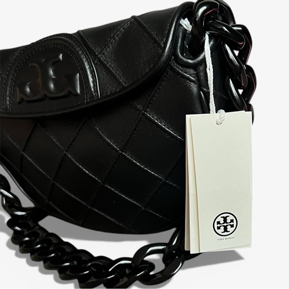 🌻NEW w/tags Tory Burch Black Mini Fleming Soft Crescent Shoulder Bag - Picture 9 of 16